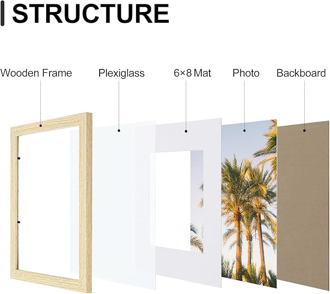 Vittanly 9x12 Picture Frames Set of 9, Shatter Resistant Plexiglass, Display 6x8 Pictures with Mat or 9x12 without Mat, Photo Frames for Wall or Tabletop, Engineered Wood, OAK-Ruum Studio Home