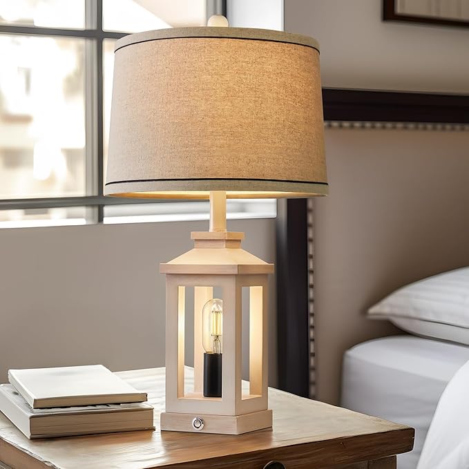 23.75" Retro Farmhouse USB C+A Ports Table Lamp with 3 Way Dimmable Touch Control White Nightlight Vintage Modern Lamp for Living Room Bedroom with 2 Light Sources-Ruum Studio Home