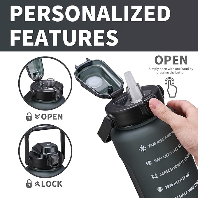 64oz,100oz,128oz Large Motivational Water Bottle with Time Marker, Leakproof & BPA Free Half Gallon Big Water Bottle with Straw Handle Tritan Frosted Water Jug for Gym,Fitness,Outdoor Sports-Ruum Studio Home