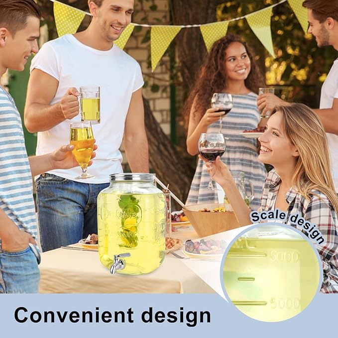 2 Gallon Glass Drink Dispensers For Parties,Beverage Dispensers With Stand And 100% Leakproof Stainless Steel Spigot.Glass Water Jug Dispenser,Lemonade Dispenser,Mason Jar.-Ruum Studio Home