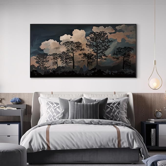 SIGNWIN 24"x46" Extra Large Framed Wall Art Silhouetted Trees at Dusk, Dramatic Forest and Cloudscape for Home Living Room Bedroom Decor (Frame Assembly Required)-Ruum Studio Home