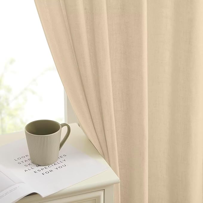 Joydeco Linen Curtains 90 Inch Length 2 Panels Set for Bedroom, Light Filtering Drapes for Living Room,Linen Blend Curtains 52 Inches Wide with Rod Pockets Back Tab (W52 x L90 Inch, Natural)-Ruum Studio Home