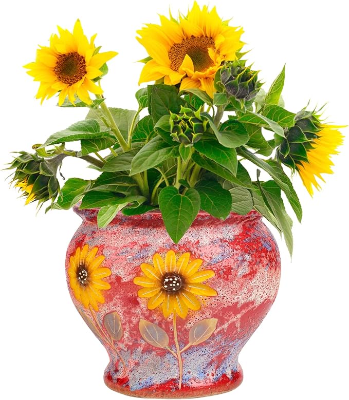 Sungmor Ceramic Hand Painted Succulent Flower Pots, 9 Inch Large Pottery Pots for Indoor Outdoor Plants, Decorative Ceramic Vase for Flower Arrangement Home Decor, Vintage Centerpieces Flowerpot-Ruum Studio Home