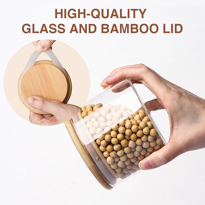 15oz Glass Food Storage Jars, Glass Jars with Bamboo Lids, Kitchen Storage Jars, Set of 6, Canisters with Airtight Lids for Spice, Coffee, Cookie, Pantry Organizers-Ruum Studio Home