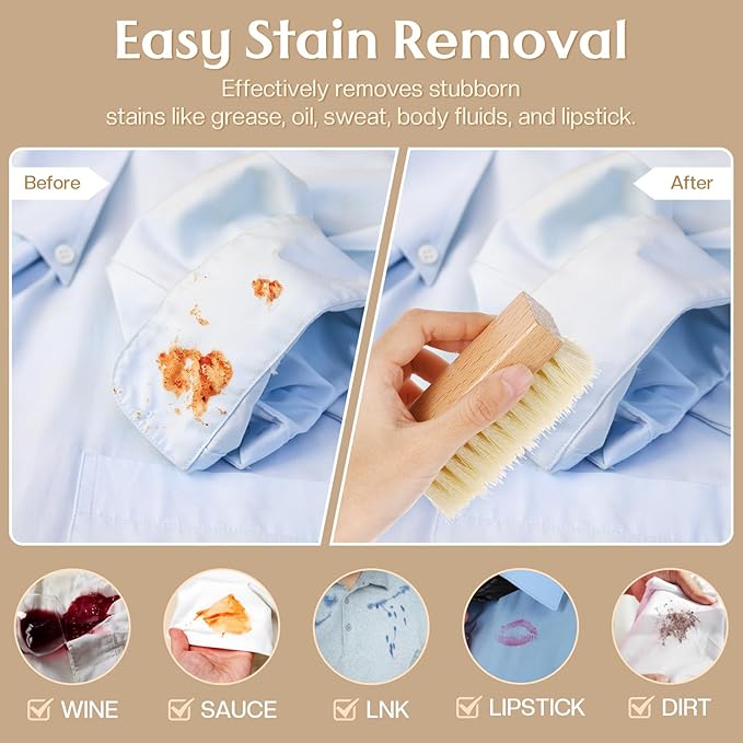 3 Pcs Wood Laundry Stain Brush Stain Remover Brushes with Boar Bristle Small Stain Brush for Clothes for Scrubbing Stains from Furniture Fabric Leather(3 Pcs F)-Ruum Studio Home