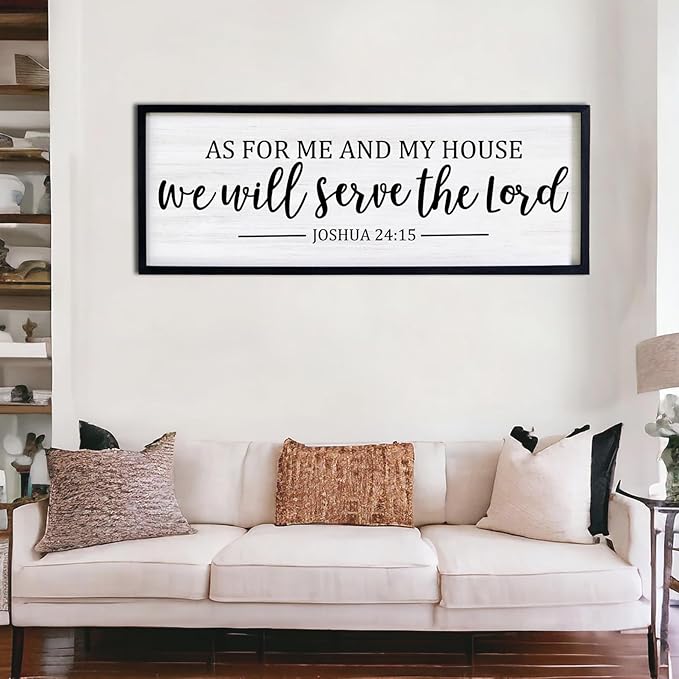 As For Me And My House We Will Serve The Lord Framed Wall Art, 40''×15'' Vintage Positive Religious Bible Verse for Christian God Jesus Christ Prayer, Rustic Long Holy Catholic Scripture Decor-Ruum Studio Home