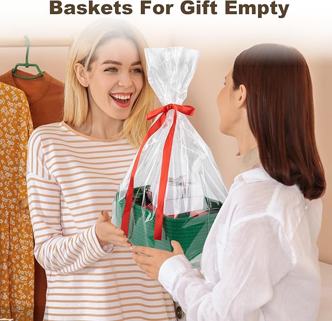 3 Pack Small Storage Baskets for Organizing, Cute Woven Decorative Gift Baskets for Shelves, Mini Closet Organizer Bins with Handles, 11.81''Lx7.87''Wx4.72''H-Green-Ruum Studio Home