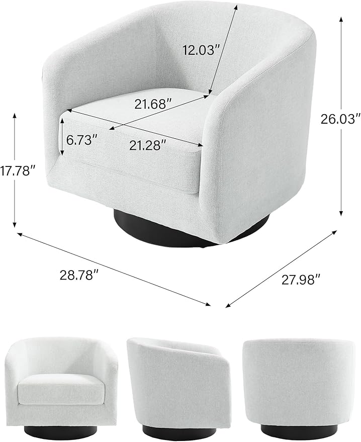 Swivel Barrel Accent Chair, Modern Round Chenille Fabric Arm Chair for Living Room, Bedroom, Comfy Club Reading Chairs for Adults（Chenille Fabric, Beige, Set of 1-Ruum Studio Home