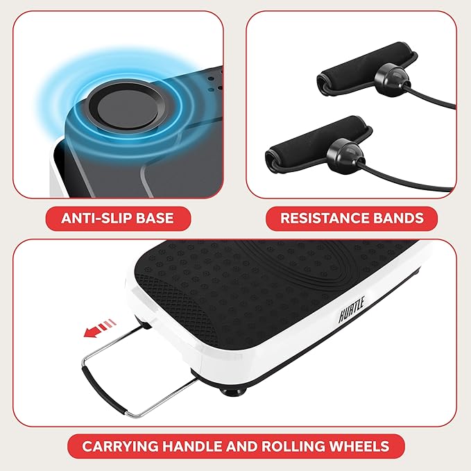 Hurtle Fitness Vibration Platform Machine - Home Gym Whole Body Shaker Exercise Machine Workout Trainer Fast Weight Loss w/Resistance Bands Easy Carry Wheel Remote Adjustable Speed-Ruum Studio Home