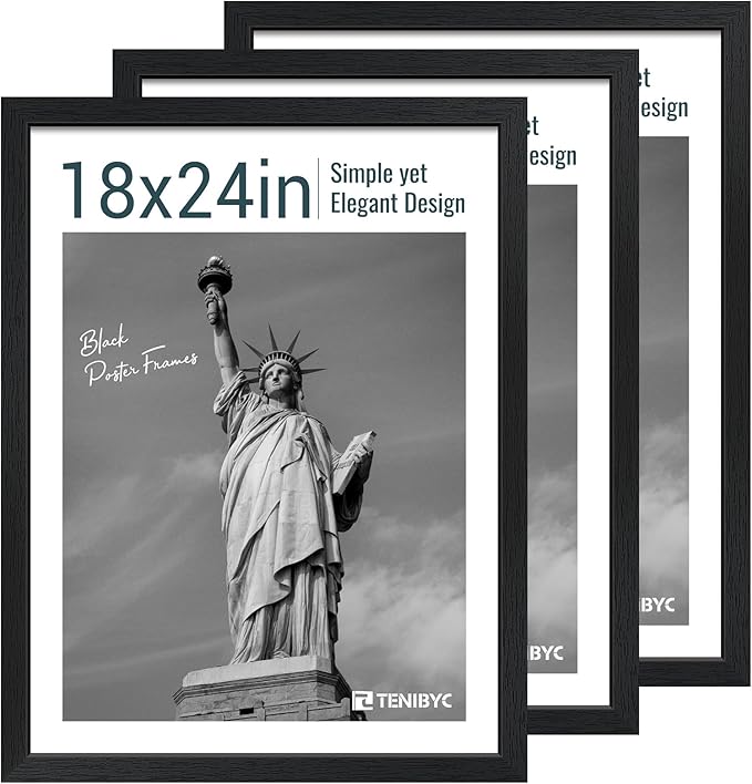 18x24 Poster Frame 3 Pack - Black Woodgrain, Solid Wood Gallery Picture Frame - Wall Hanging-Ruum Studio Home