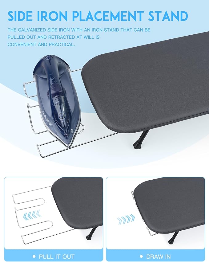 BiJun Small Ironing Board, Foldable Table Top Ompact Portable Mini Ironing Board w/Iron Rest, Set for Dorm Rooms, RVs, Travel Apartments Black-Ruum Studio Home