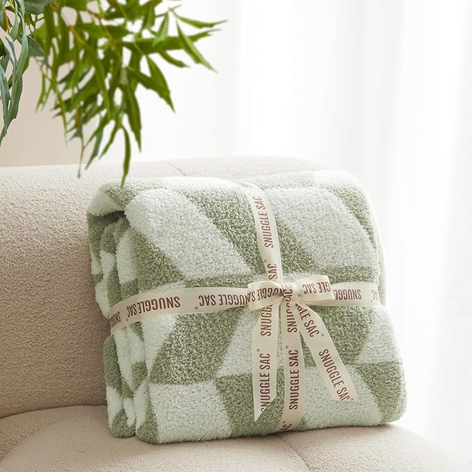Snuggle Sac Sage Green Bedding Blankets Twin Size, Super Soft Warm Blankets Oversized Cozy Knit Fuzzy Blanket for Living Room, Chevron Green,60x80 inches-Ruum Studio Home