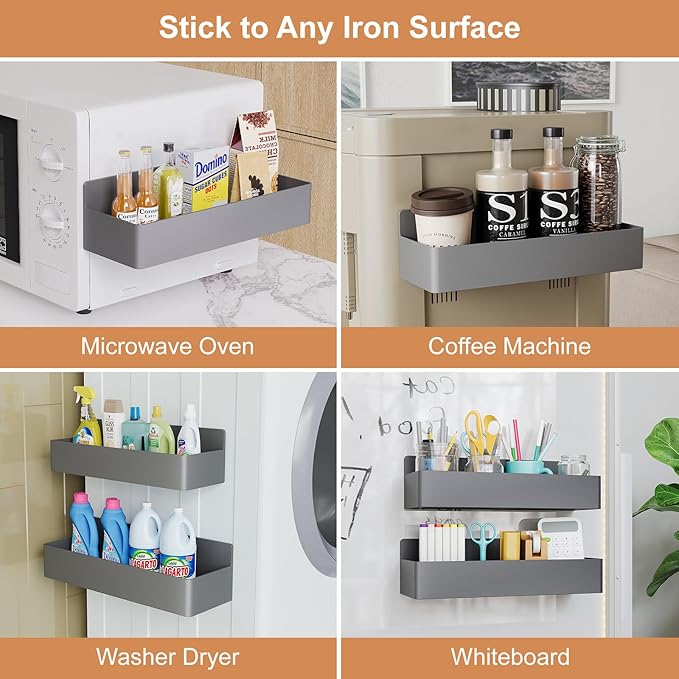 Magnetic Spice Rack for Refrigerator, Kitchen Organizer and Storage Shelf, Grey(2 Pack)-Ruum Studio Home