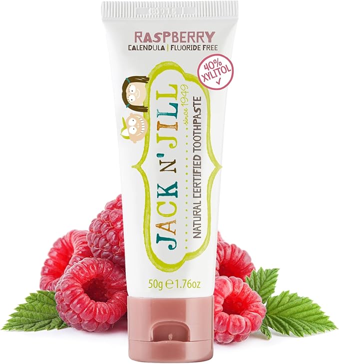 Jack N' Jill Natural Toothpaste for Baby and Infants - Fluoride Free Training Toothpaste, 40% Xylitol, BPA Free - Raspberry, 1.76 oz (Pack of 1)-Ruum Studio Home
