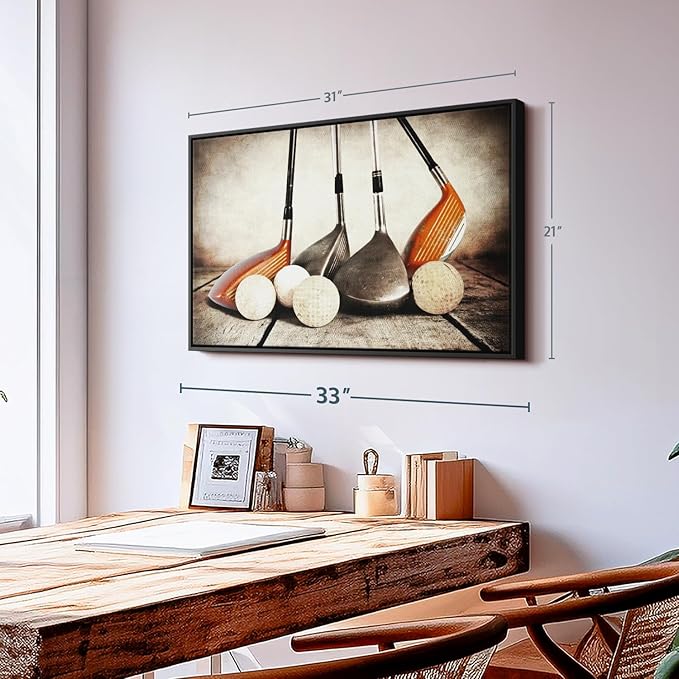 Elephant Stock Golf Sets Wall Art - Horizontal Framed Canvas - 1-Piece Mancave Wall Decor - Photography Sports Canvas Print - Yellow and Brown Decor for Wall - 31" X 21"-Ruum Studio Home