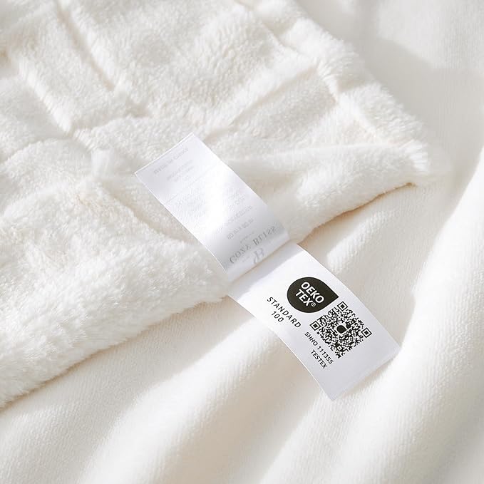 Cozy Bliss Checkered White Large Faux Rabbit Fur California King Size Bed Blanket, Soft Fuzzy Fluffy Minky Cream Furry Blankets for Couch, Bed (90 * 108 Inches Ivory)-Ruum Studio Home