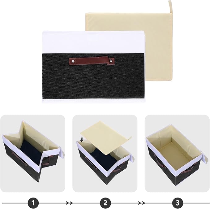 ANMINY Storage Boxes with Lids Washable Decorative Storage Bins Basket with PU Leather Handle Foldable Linen Fabric Storage Cubes Containers for Home Closet Organizer - Black White, Large Size-Ruum Studio Home