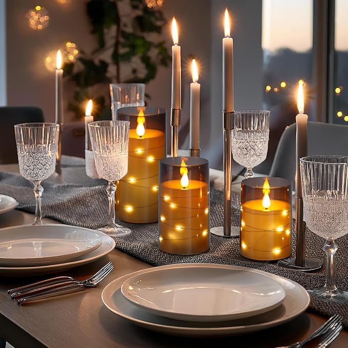 Aignis Flickering Flameless Candles Battery Operated Candles LED Candles with Remote Timer for Home/Wedding/Birthday/Holiday Decor, Grey 3D Flame Set of 3 (D3 xH4 5" 6")-Ruum Studio Home