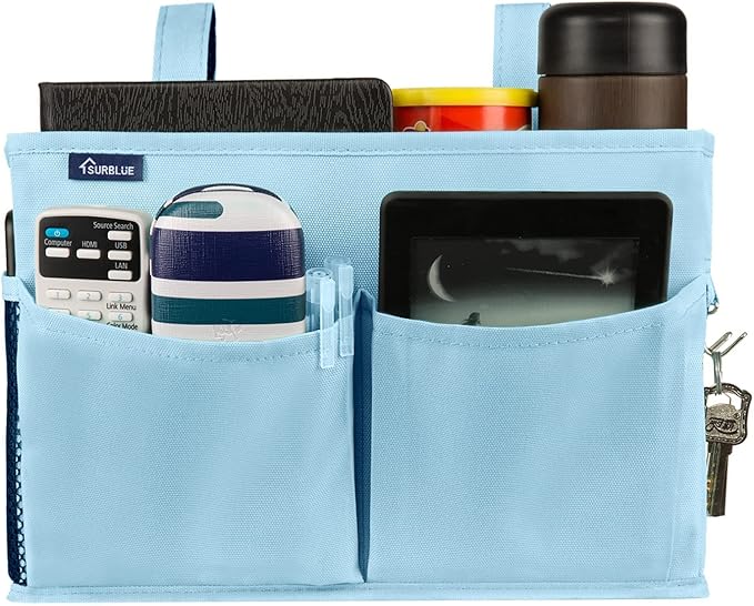 Surblue Bedside Caddy Hanging Organizer Bedside Storage Bag for Bunk and Hospital Beds (Small, Skyblue)-Ruum Studio Home