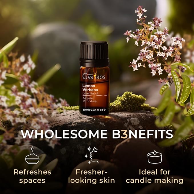 Gya Labs Lemon Verbena Essential Oil for Diffuser - 0.34 Fl Oz - 100% Pure Natural Lemon Verbena Oil for Skin, Hair, Perfume, Bath Bombs & Candle Making Scent-Ruum Studio Home