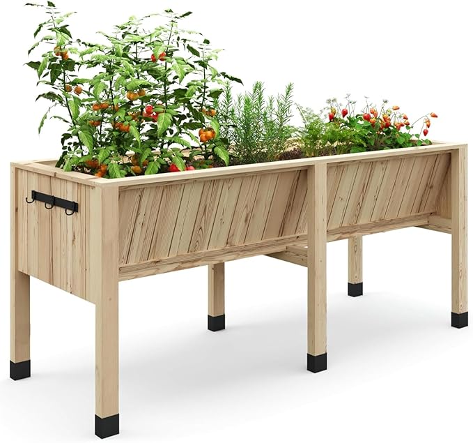 45x23x30 Inch Raised Garden Bed with Legs, 13.7In Depth Wooden Planter Box for Outdoor Growing Vegetables and Herbs, Elevated Garden Bed with Hooks for Backyard, Patio, Balcony-Ruum Studio Home