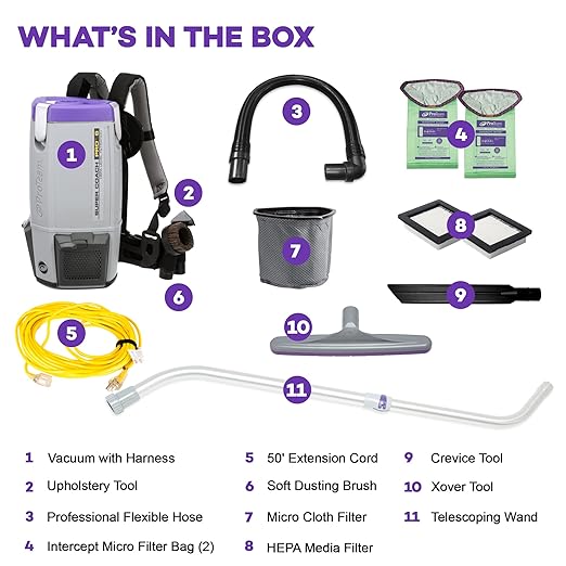 ProTeam Super Coach Pro 6 Backpack Vacuum Commercial with Telescoping Wand Tool Kit, 6 Quart, Corded, 107310-Ruum Studio Home