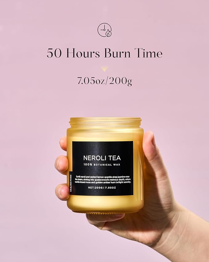 M&SENSE Neroli Tea Scented Candle, 7.05oz 50 Hours Long Lasting Burn 2 Wick Non Toxic Natural Soy Wax Candle for Women, Slow Burning Home Fragrance Gifts for Stress Relief & Relaxing-Ruum Studio Home