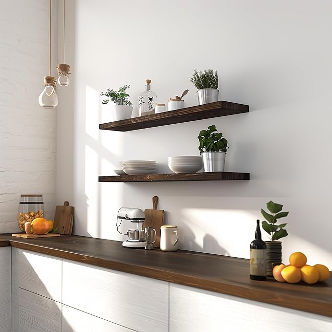 36 Inch Floating Shelves for Wall Rustic Brown Wood Wall Shelves for Bedroom Set of 4-Ruum Studio Home