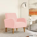 Chenille Fabric Accent Chair, Upholstered Armchair with Solid Wood Legs, Modern Living Room Accent Chair, Comfy Single Sofa Chair Reading Club Chair for Bedroom Reception Lounge, Pink-Ruum Studio Home