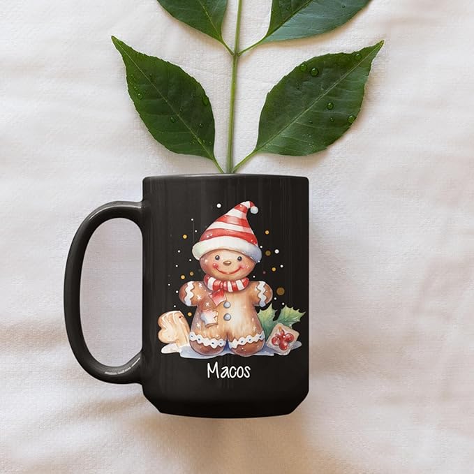Watercolor Christmas Gingerbread Design Mug, Custom Gingerbread Lover Black Cup, Customized Christmas Coffee Mug With Name, Gift For Boy Girl, Personalized Gingerbread Lover Cup 11oz 15oz-Ruum Studio Home