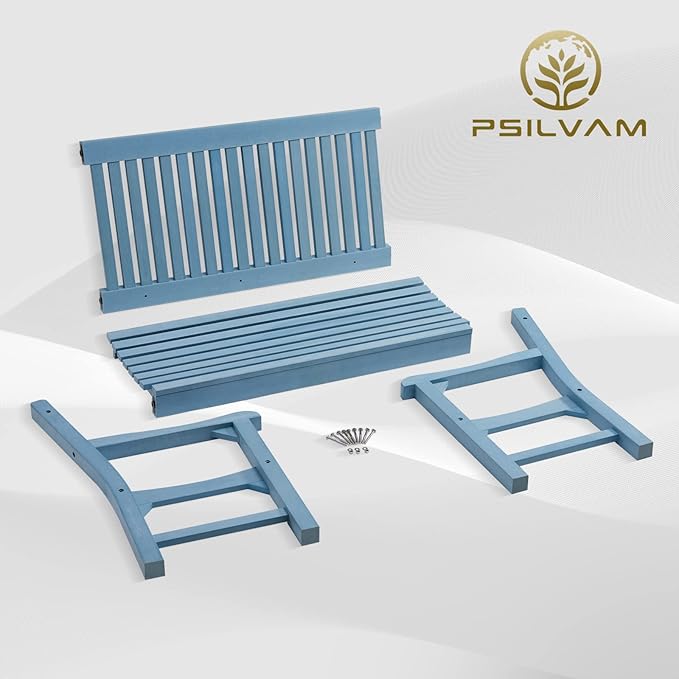 Psilvam Garden Bench, 2-Person Poly Lumber Patio Bench, All-Weather Outdoor Bench That Never Rot and Fade, Memorial Bench, Suit for Garden, Porch and Park(Blue)-Ruum Studio Home