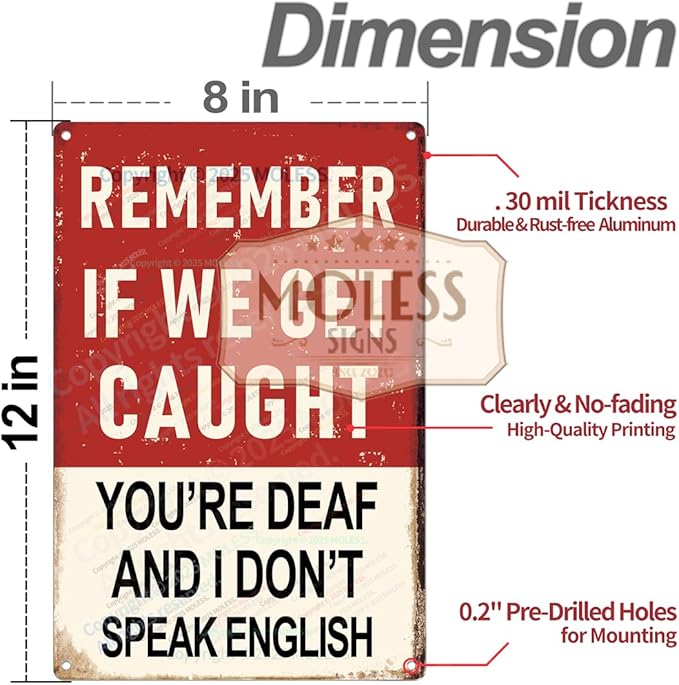 "Remember If We Get Caught" Funny Bar Sign or Man Cave Decor | 12x8″ Durable Vintage Metal Beer Signs Wall Decorations for Home Bar/Basement/Garage/Mancave, 2354-Ruum Studio Home