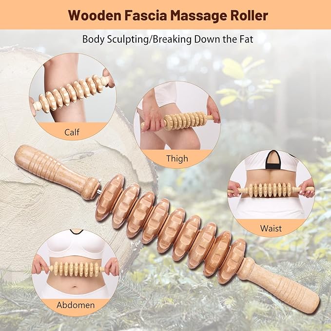 6 Pcs Wood Therapy Massage Tools, Meifuly Professional Complete Maderotherapia Wooden Massager Kit for Body Shaping, Lymphatic Drainage, Muscle Pain Relief, Anti-Cellulite (with Storage Bag)-Ruum Studio Home