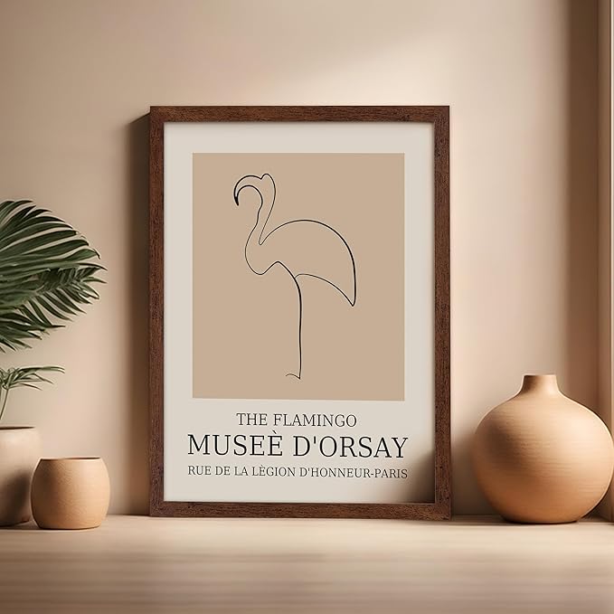 Poster Master Vintage Poster - Retro Minimalist Print - Gift for Artist, Housewarming - Flamingo, Line Drawing, Sketch, Abstract - Wall Decor for Living Room, Bedroom, 16x20 Brown Framed-Ruum Studio Home