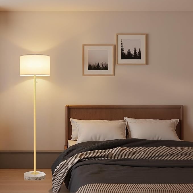 Floor Lamp for Living Room,Dimmable Gold Floor Lamp,Modern Standing Lamp with Marble Base,Tall Standing Lamp for Bedroom, Reading,Office & Kids' Room,LED Bulb Included(Gold)-Ruum Studio Home