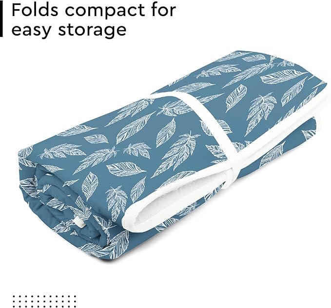 Encasa XO Ironing Mat/Pad (Large 48"x28") with 3mm Padding & Silicone Iron Rest for Steam Pressing on Tabletop or Bed - Heat Resistant, Portable, Quilting & Travel Blanket - Big Leaves Blue-Ruum Studio Home