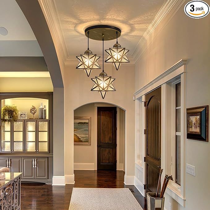 Glass Glam Chandelier Star Pendants Light Fixture Modern Elegant Ceiling Hanging Lights Included LED Warm Light Bulbs Oiled Bronze-Ruum Studio Home