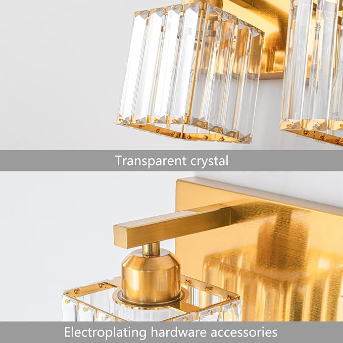 Modern Bathroom Vanity Light 2-Lights Gold Crystal Bathroom Wall Light Vanity Light Fixtures，12.59-inch Modern Minimalist Design-Ruum Studio Home