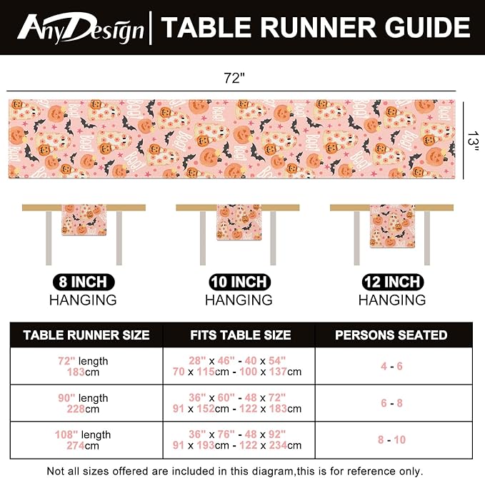 AnyDesign Halloween Table Runner Pink Spooky Ghost Pumpkin Table Cover Kitchen Dining Table Decoration Pink Halloween Table Dresser Scarves for Indoor Outdoor Home Party, 13 x 72 Inch-Ruum Studio Home