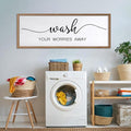 Wash Your Worries Away Wall Art Sign 32"×12" Laundry Room Large Wood Framed Restroom Toilet Wall Decor Hanging (Wood)-Ruum Studio Home