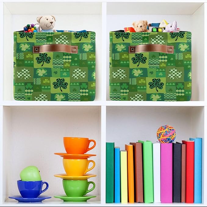 St Patrick's Day Storage Basket Cube Storage Bins Organizer Bag Collapsible Closet Shelf Baskets with handle for Baby Cloth Pet Toy Book 14.2×10.2×8.3 IN-Ruum Studio Home