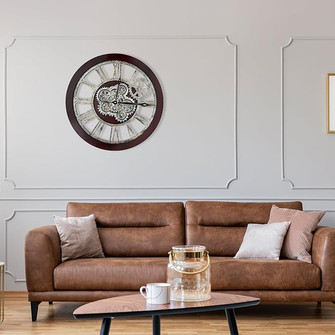 HOIBAI Large Wall Clock, Wall Clocks for Living Room Decor 30 Inch Farmhouse Vintage Rustic Kitchen Wall Decor Vintage Roman Oversized Wall Clock for Home Bedroom House, Moving Gears Clock-Ruum Studio Home