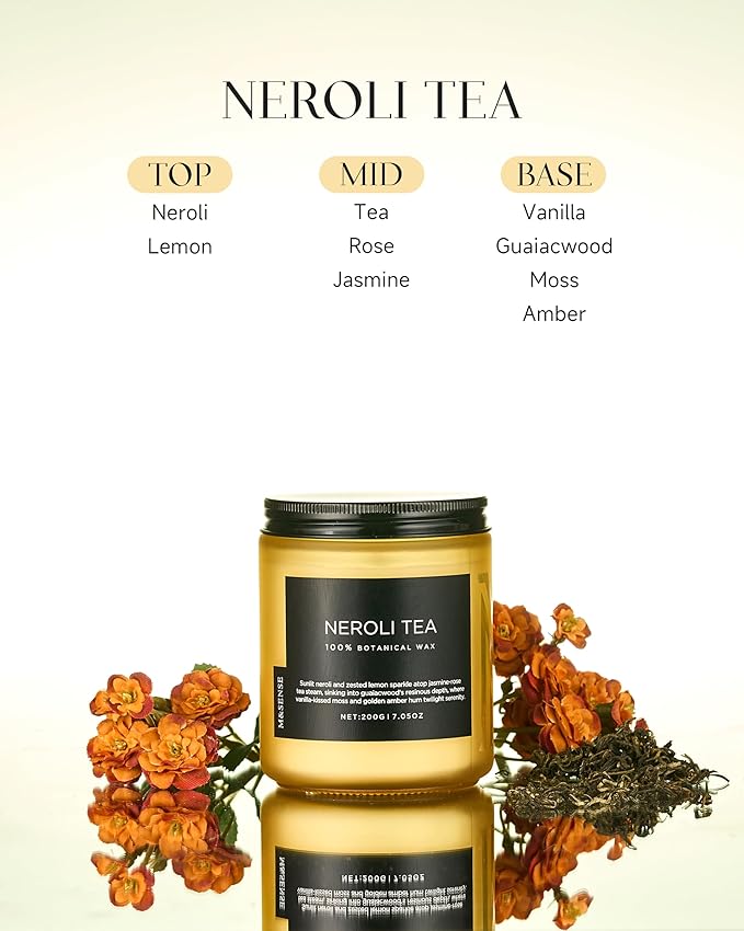 M&SENSE Neroli Tea Scented Candle, 7.05oz 50 Hours Long Lasting Burn 2 Wick Non Toxic Natural Soy Wax Candle for Women, Slow Burning Home Fragrance Gifts for Stress Relief & Relaxing-Ruum Studio Home
