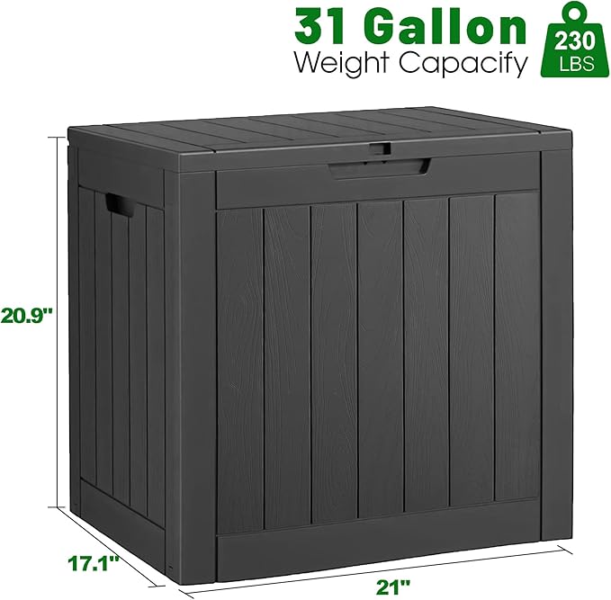 32 Gallon Deck Box Lockable Resin Indoor Outdoor Storage Box waterproof Outdoor Container for Patio Furniture, Pool Accessories, Cushions, Garden Tools, Sports Equipment-Ruum Studio Home
