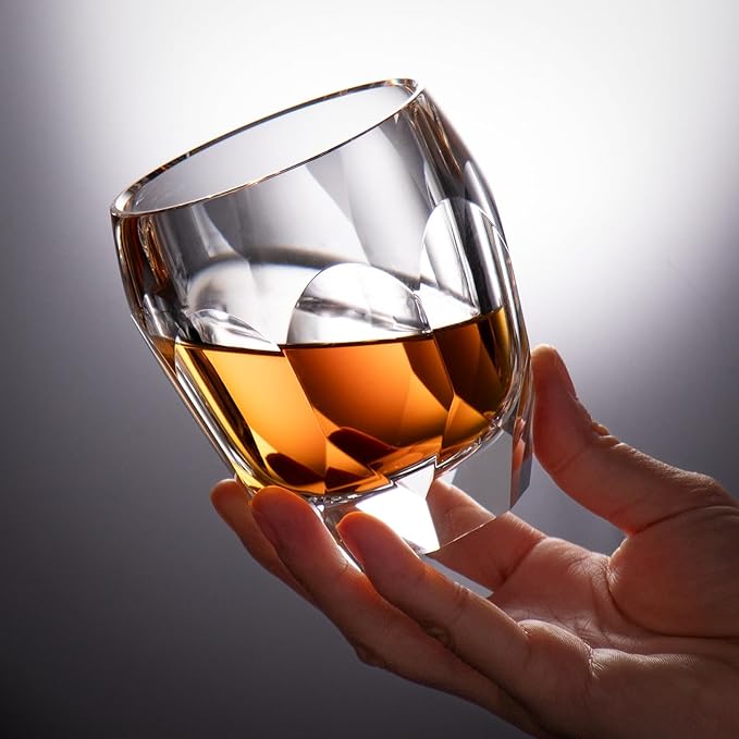 KAMMAK Crystal Whiskey Glasses Set of 2, Luxury 7.44oz Old Fashioned Glasses Stemless, Handcrafted Cocktail Glasses, Hand Blown Scotch Cup for Women, Men Gift for Bourbon Barware, Home Bar-Ruum Studio Home