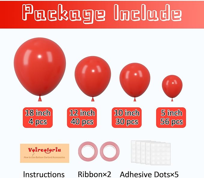 130pcs Red Balloons Different Sizes 18" 12" 10" 5" Party Latex Balloons for Valentine's Day Birthday Christmas Baby Shower Wedding Anniversary Party Decorations-Ruum Studio Home