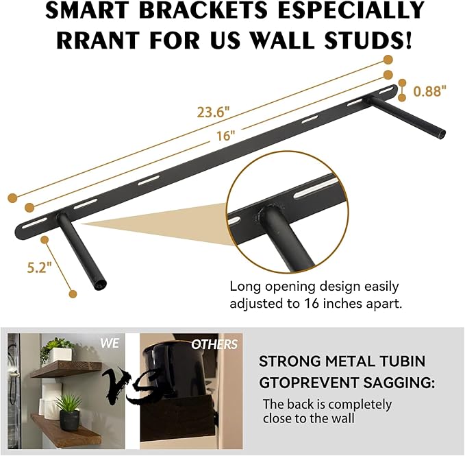 BGMG 36 inch Walnut Floating Shelves for Wall Set of 2, Solid Real Wood Rustic Mount Shelves for Living Room Bedroom Kitchen Farmhouse with Sturdy Hidden Bracket-36x 6.7 x1.25 inch-Ruum Studio Home