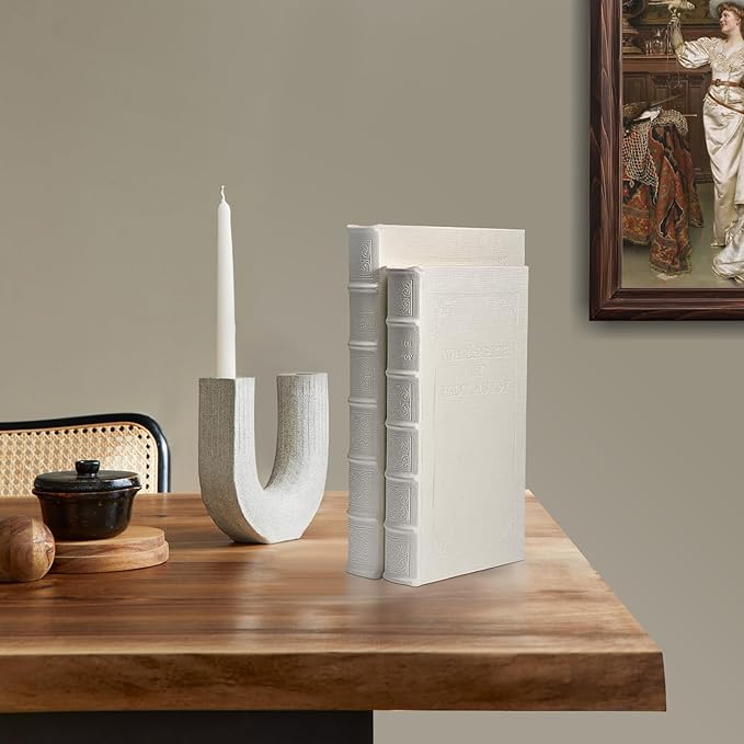 Decorative Books with White Faux Leather,Decorative Book Box for Home Decor, Display,Coffee Table Books Decor,Hotel Home Bookshelf Décor Book (YD-C104 L+S)-Ruum Studio Home