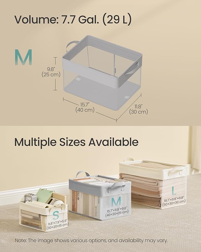 SONGMICS Storage Bins Set of 3, Medium Fabric Storage Baskets, Foldable Organizer with Transparent Nylon Mesh, 15.7 x 11.8 x 9.8 Inches, Handles, for Bedroom, Living Room, Dove Gray URFB940G01-Ruum Studio Home