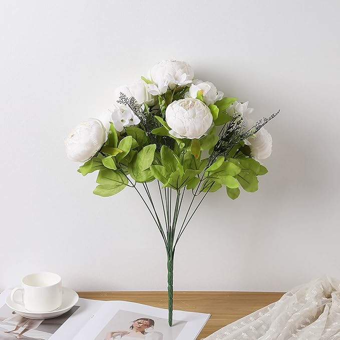 Duovlo Artificial Peony Silk Flowers Fake Flowers Vintage Wedding Home Decoration,Pack of 1 (Spring Milk White)-Ruum Studio Home